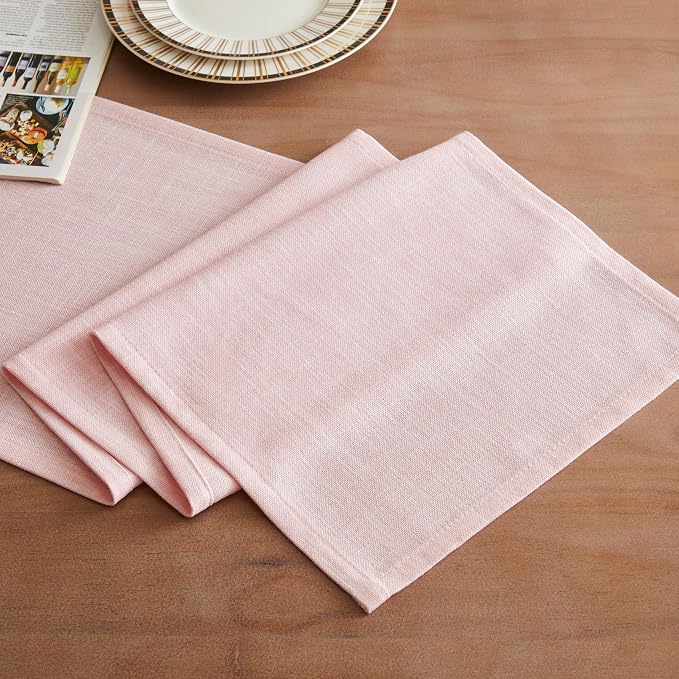 Rustic Cotton Linen Table Runner, 13x108 Inches Pink | Farmhouse Style Linen - Image 2