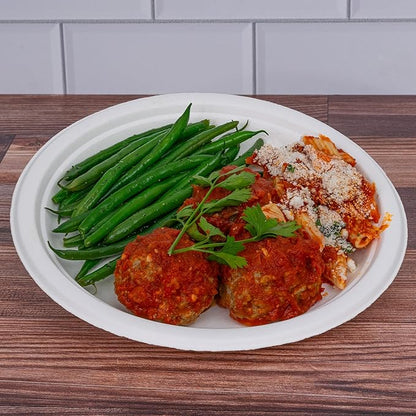 9-Inch 125-Pack Disposable Bagasse Paper Plates, Styro Foam Food Trays, Microwave Safe Meal Plates for Holidays, Party Favors & Events, Bulk