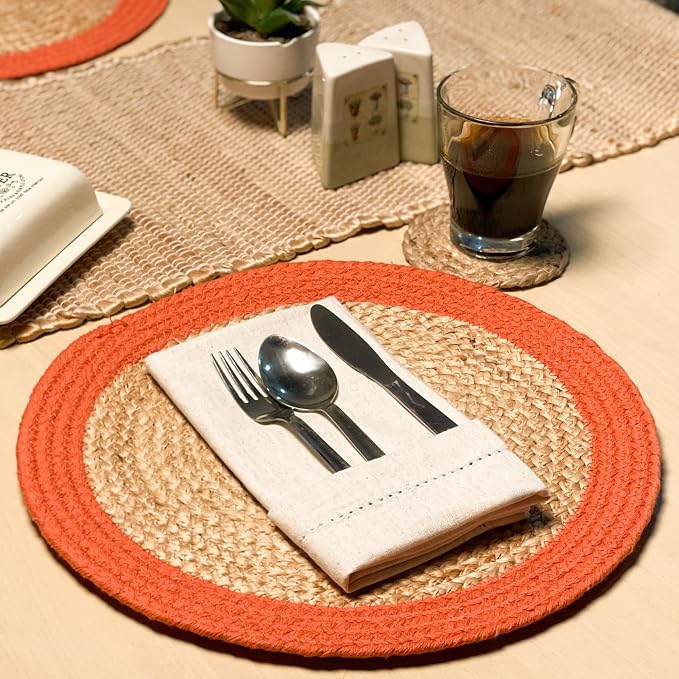 Round Verona Woven Jute & Cotton Placemat, 14 Inch, Natural Jute - Image 7