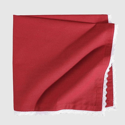 FINGERCRAFT Dinner Cloth Napkin Cotton Blend 4 Pack Vintage Rustic Premium Quality Mitered Corners Napkin Cloth with Elegant Lace for Everyday Use, Pre Shrunk and Good Absorbency 20x20 in Tango Red