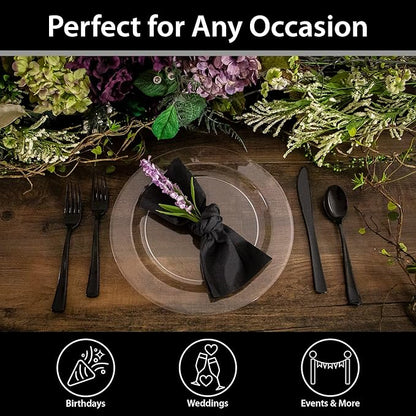 Lillian Tablesettings 240 Count Plastic Plates 10.25 inch Premium Quality Heavyweight China Like Disposable Plates, Wedding and Party Dinnerware, Crystal Clear - Value Pack 240 Count