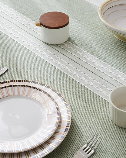 ZeeMart Contrast Linen Table Cloth Rectangle Table Cloths 52x70 Inch Mid-Stripe Green, Farmhouse Style Heavy Weight Sage Green Tablecloth, Water Resistant Burlap Tablecloths