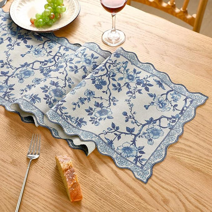 HunnmingRe 71x12 Inch Chinoiserie Table Runner Blue and White Floral Table - Image 5