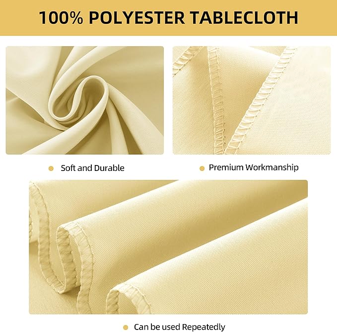 6-Pack 60x120 inch Beige Table Cloths, Solid Stain and Wrinkle Resistant Oblong Tablecloth, Premium Plain Weave Polyester Fabric Rectangle Table Linen Covers for Hotel, Wedding