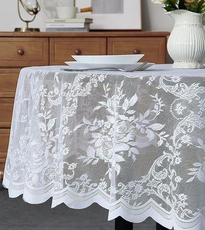 Warm Home Designs 36 Inch Round Tablecloth with English Rose Design. Use as Round Small Tablecloth, Lace Tablecloth or Coffee Table Cover for 2-4 Guests. (LTC White 36)