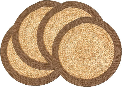 Verona Round Woven Jute Cotton Placemat, 14 Inch | Braided, Natural Jute by ChardinHome