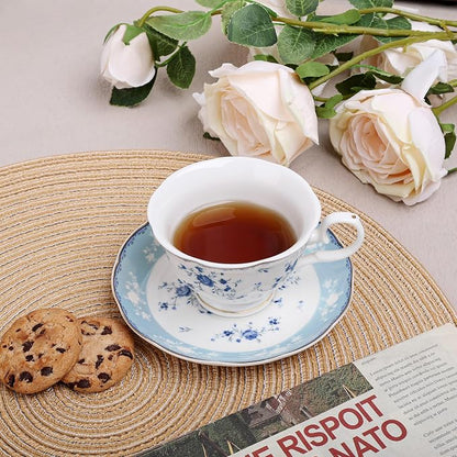 fanquare Blue Rose Porcelain Tea Cup and Saucer Set - Image 2