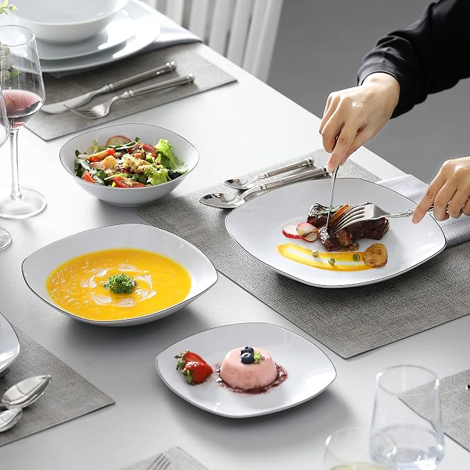 MALACASA Dinnerware Sets, 24 Piece Porcelain Square Dishes, Ceramic Dish Set - Image 5