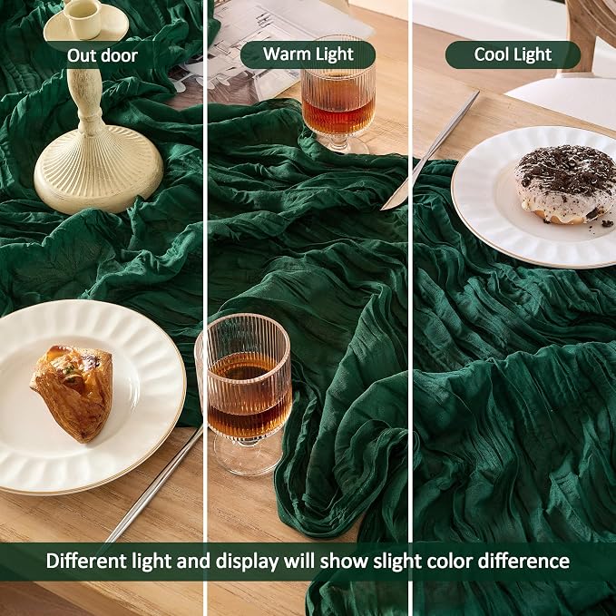 6 Pack Emerald Green Cheesecloth Table Runner Boho Christmas Decor | 120 Inch - Image 4