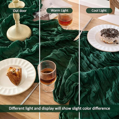 6 Pack Emerald Green Cheesecloth Table Runner Boho Christmas Decor | 120 Inch - Image 4