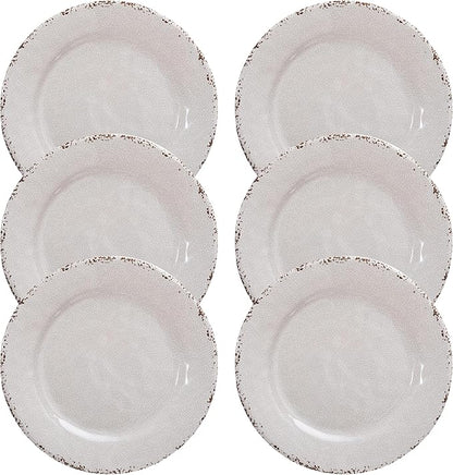 Classic Vintage White Melamine Dinner Plate Set, 11-inch Lightweight Round Kitchen Plates Set for Salad, Pasta –Unbreakable RV, Camping Dining Serving Dishes for Parties, Set of 6…