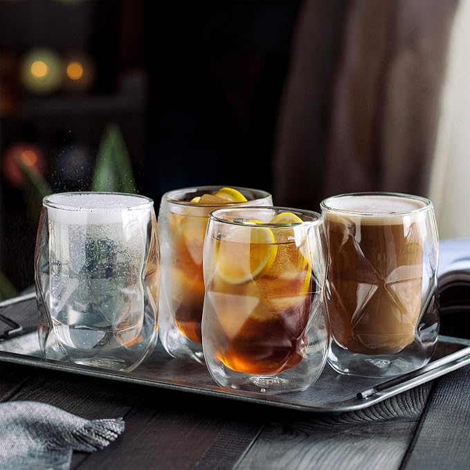 BTaT- Double Walled Glasses, 4 Pack, 12 oz, Insulated Diamond Shaped Glass Cups - Image 7
