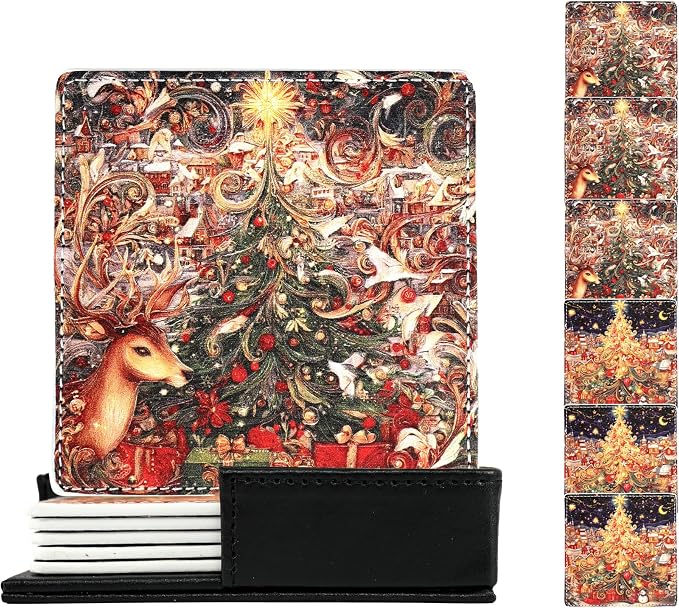 Christmas Coasters Square Leather Drinks Coaster Set by Yopiiefa