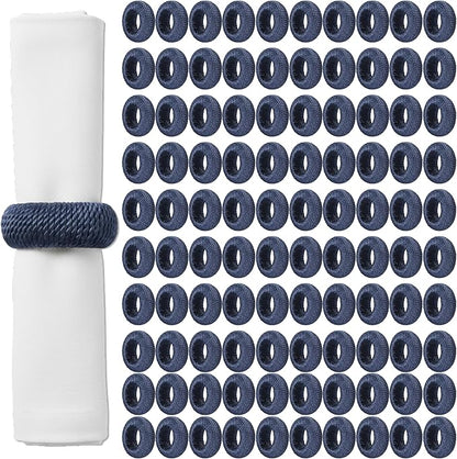 100 Pack Napkin Rings Set Napkin Holders Handwoven Boho Farmhouse Decor for Rustic Wedding, Thanksgiving, Holiday Table Settings (Blue) - ALPHA Living HOME
