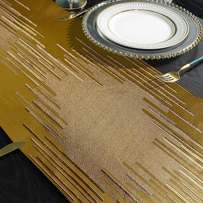 Luxury Modern Gold Table Runner, Abstract Geometric, Tassels | Table Runners 72 - Image 5