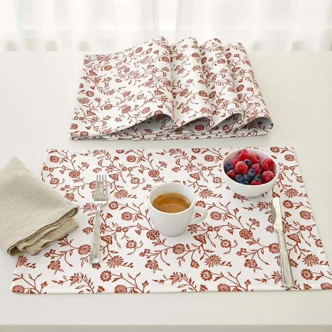 Floral Placemats Flowers Botanical Design Rustic Vintage Rectangular Washable by OveeshaHomeDecor