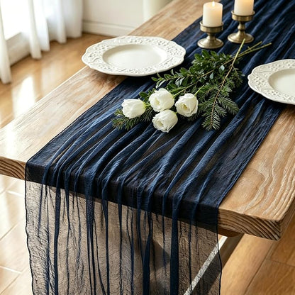 8 Pack Navy Blue Cheesecloth Table Runner 120 Inch Boho Wedding Decor | by Fixwal