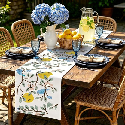Embroidered Table Runner 14x72 Inch, 3D Textured Lemon Floral Canvas Dresser - Image 2