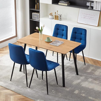 Upholstered Dining Chair Set of 4,Mid-Century Home Desk Tufted Pattern Design Side Velvet Elegant Kitchen with Sturdy Metal Legs for Home,Office, Navy Blue, Upholstered Velvet Chair