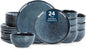 Stone Lain Mirella 24-Piece Stoneware Dinnerware Set, Service for 8 – Reactive Glaze, Deep Blue – Includes Dinner Plates, Salad Plates, and Bowls – Modern Organic Design