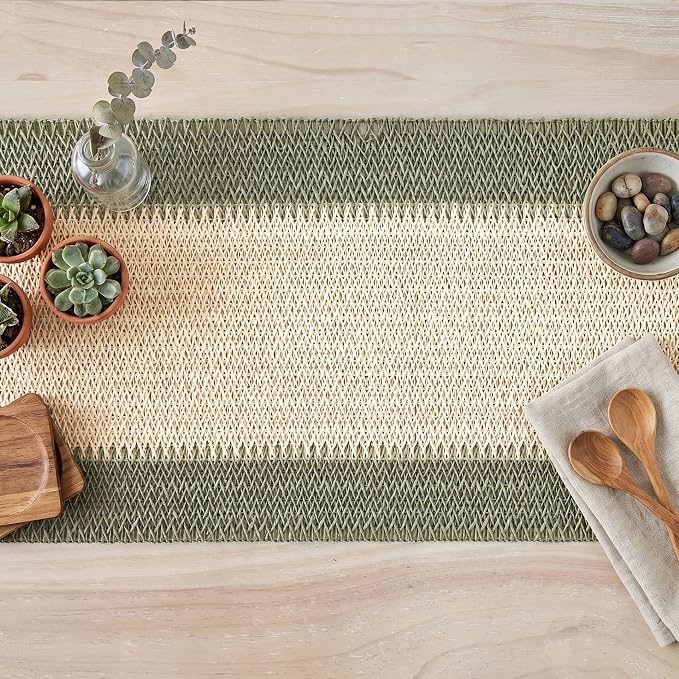 Artoid Mode Dark Green Farmhouse Rustic Paper Braided Table Runner, Seasonal - Image 4