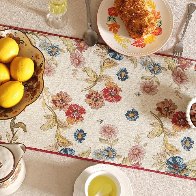 patdrea Designer Farmhouse Linen Thick Table Runner, Rustic Cottage Beige - Image 4