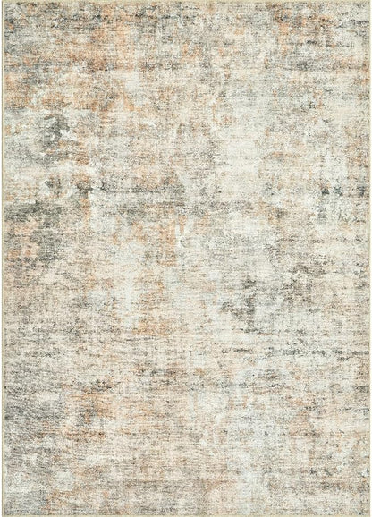 6x9 Abstract Area Rugs for Living Room 6 x 9 Washable Non Slip Low Pile Rugs for Bedroom Dining Room Foldable Thin Brown Grey