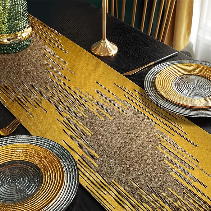 Luxury Gold Elegant Table Runner 98 Inches Long, Modern Abstract Geometry | - Image 5
