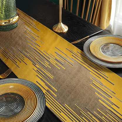 Luxury Gold Elegant Table Runner 98 Inches Long, Modern Abstract Geometry | - Image 5