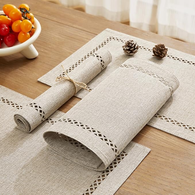 Farmhouse Burlap Place Mats, Coffee Placemats Set of 4, 12 x 18 Inch | Double - Image 6