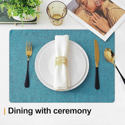 Homaxy Cloths Placemats for Dining Table Set of 8, Heat Resistant Washable Cotton Linen Blend Table Mats, Easy to Clean Place Mats for Indoor Outdoor Party Kitchen Decoration, 13" x 19", Teal