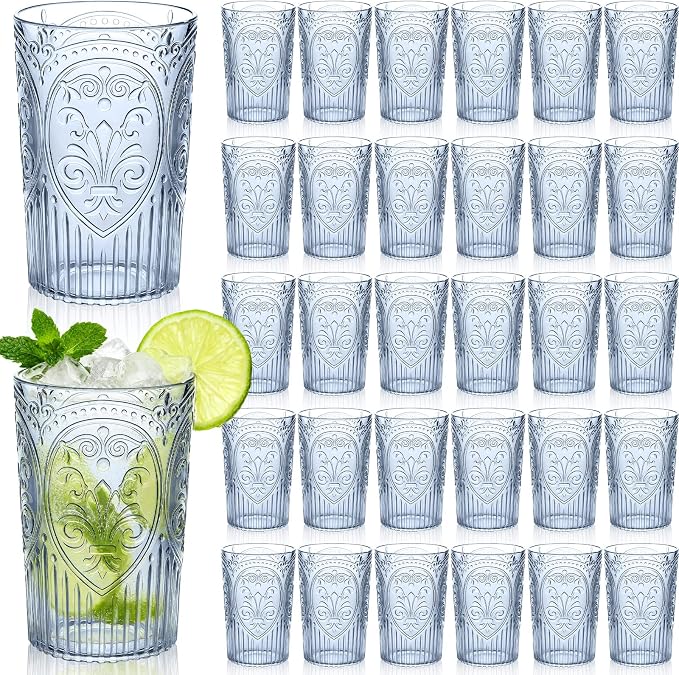 48 Pcs 16 oz Plastic Vintage Drinking Glasses Stemless Ribbed Highball Glasses by Unknown
