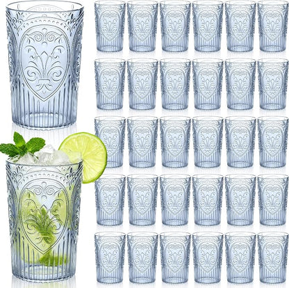 48 Pcs 16 oz Plastic Vintage Drinking Glasses Stemless Ribbed Highball Glasses by Unknown