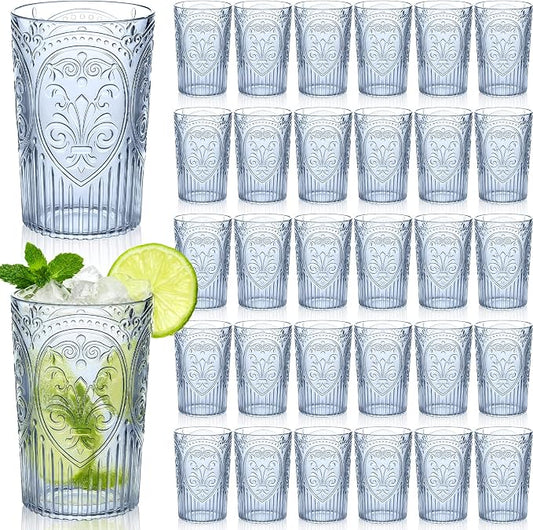 48 Pcs 16 oz Plastic Vintage Drinking Glasses Stemless Ribbed Highball Glasses by Unknown