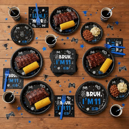 96Pcs 11th Birthday Party Plates Supplies Bruh I’m 11 Years Old Blue Black - Image 5