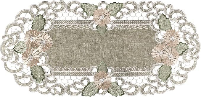 Embroidered Gold Daisy Fleur Latte Table Runner, Dresser Scarf, Coffee Table - Image 3