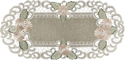 Embroidered Gold Daisy Fleur Latte Table Runner, Dresser Scarf, Coffee Table - Image 3