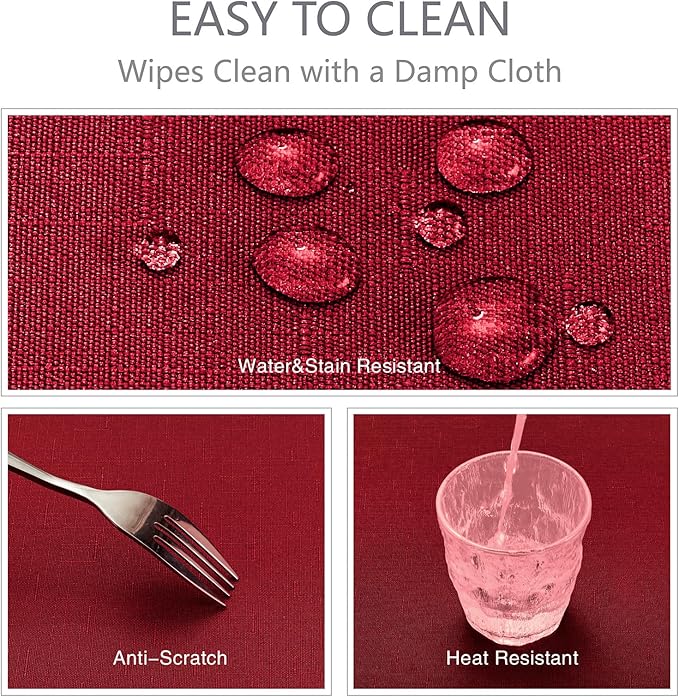 2 Pack Rectangle Tablecloth, 60x104 inch, Water Resistant Wrinkle Free Linen Textured Table Cloth Washable, Decorative Fabric Table Cover for Dining, Party and Camping, Red