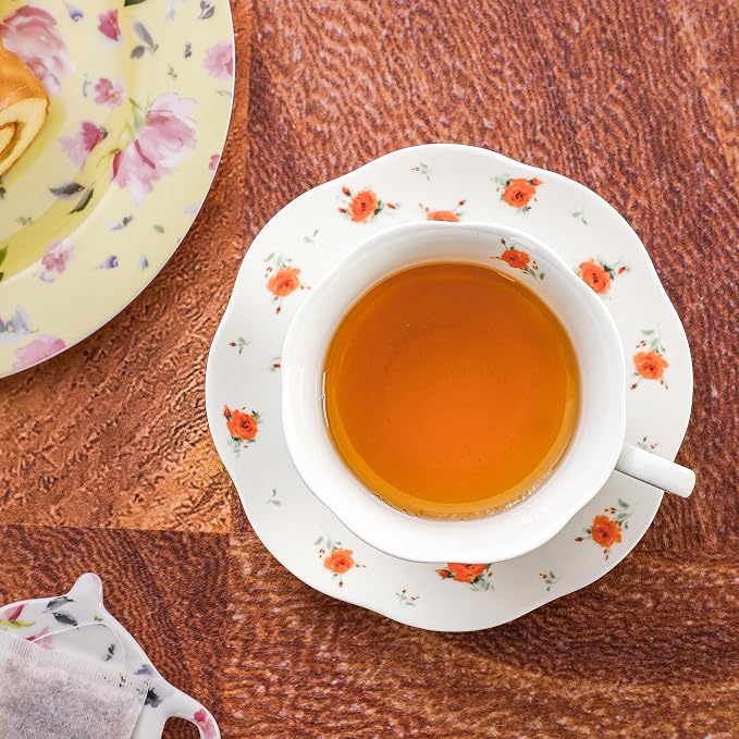 6oz Floral Porcelain Tea Cup & Saucer Set of 6, Rose Pattern | Elegant rose tea - Image 7