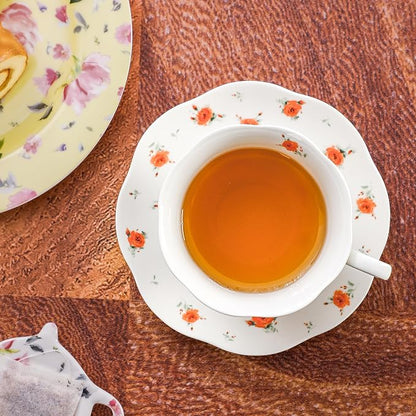 6oz Floral Porcelain Tea Cup & Saucer Set of 6, Rose Pattern | Elegant rose tea - Image 7