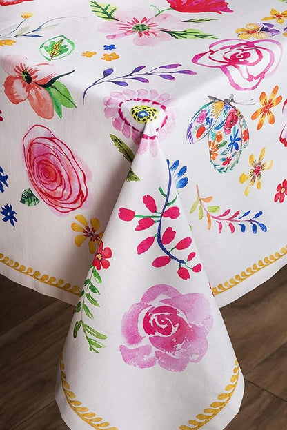 Maison d' Hermine Table Cloth Rectangle Table 100% Cotton 70 x 90 Inches Tablecloth Reusable Decorative for Dining Room Farmhouse Home Valentines Day Decorations Spring Summer - Happy Florals - Sweety