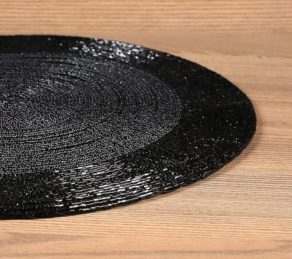 Lightnpro Round Black Beaded Placemats Set of 4 - Handcrafted Decorative Table Chargers - Elegant Farmhouse Table Mats for Dining, Holiday Dinner, Parties, Wedding & Home Décor - 13 Inch Black