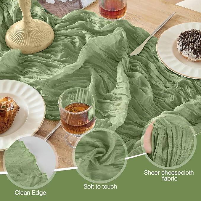 6 Pack Sage Green Cheesecloth Table Runner Boho Gauze Home Decor | 120 Inch - Image 3