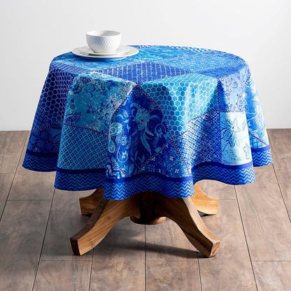 Maison d' Hermine Table Cloth Round Table 100% Cotton 69 Round Inches Tablecloth Reusable Decorative for Dining Room Farmhouse Home Valentines Day Decorations Spring Summer - Indigo Love