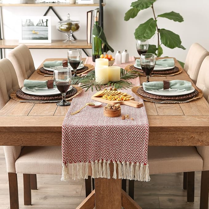 DII Woven Basic Tabletop Collection, Chevron Table Runner, Barn Red - Image 2