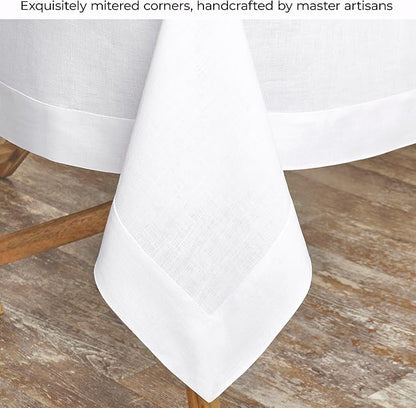 D'Moksha Homes White Linen Tablecloth 60 x 120 Inch - 100% Pure Linen Tablecloth for Rectangle Tables - Machine Washable Table Cloth for Valentines, Spring, Easter