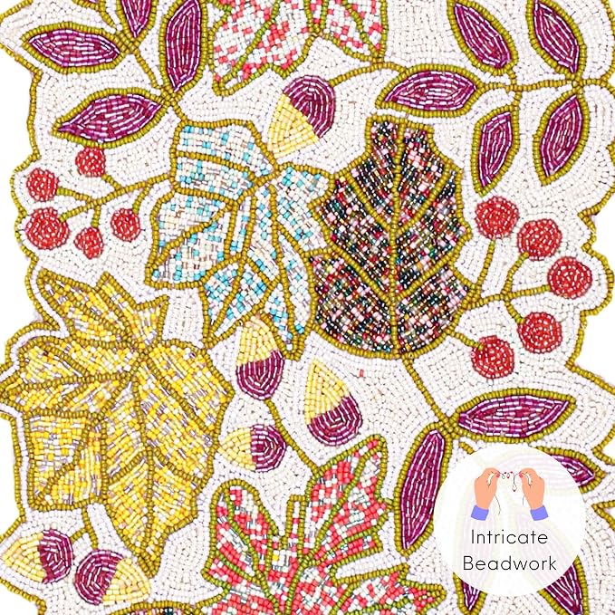 Hand Beaded Table Runner 13x36 in, Farmhouse | Premium beads on fabric base - Image 6
