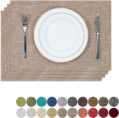 Kevin Textile Set of 4 Placemats Heat Resistant Dining Table Place Mats Kitchen Table Mats, 13"x19", Natural Linen