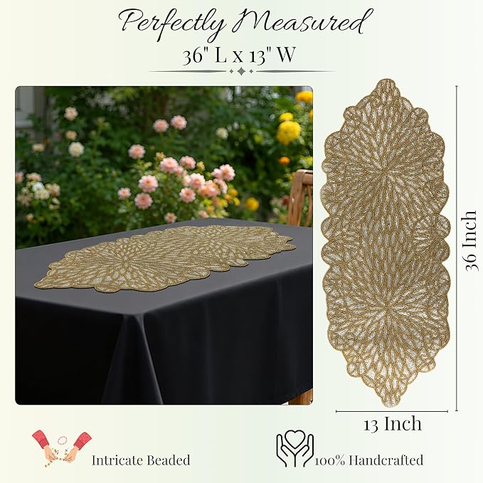 Hand Beaded Table Runner 13 x 36 Inch, Decorative Glass Bead Table Runner - Image 4