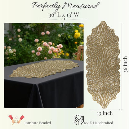 Hand Beaded Table Runner 13 x 36 Inch, Decorative Glass Bead Table Runner - Image 4
